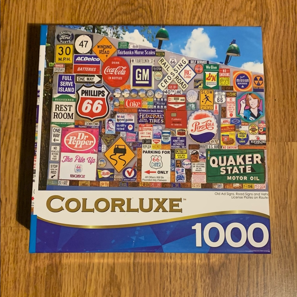 Brand New Sealed 1000 Pc Colorluxe old Ad Signs/Road Signs on Route 66